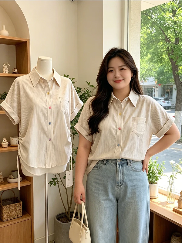 plus Size Women's Neck Short Sleeve Shirt Drawstring Waist Design Summer New Style Fashionable Casual Comfortable Top
plus Size Women's Neck Short Sleeve Shirt Drawstring Waist Design Summer New Style Fashionable Casual Comfortable Top