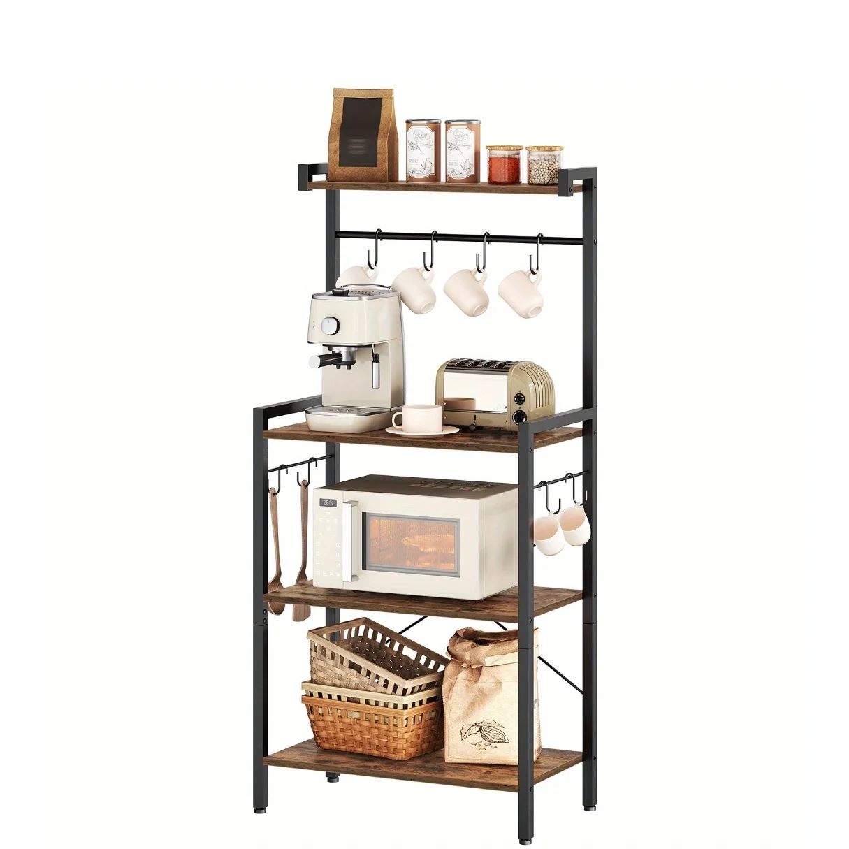 Simple Brown and Black, Black, Kitchen Bread Rack with Storage Space, 4-Tier Coffee Bar, Kitchen Microwave Rack with 8 S
Simple Brown and Black, Black, Kitchen Bread Rack with Storage Space, 4-Tier Coffee Bar, Kitchen Microwave Rack with 8 S