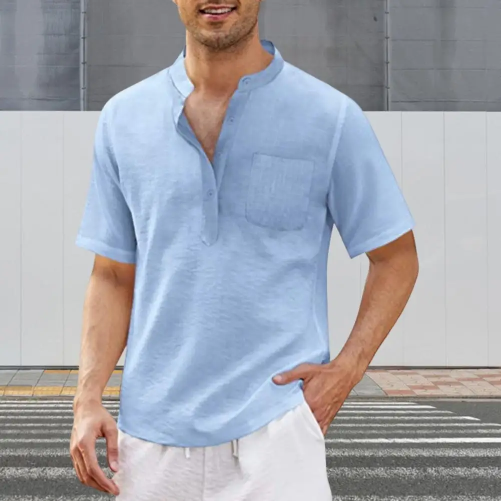 Men Summer Shirt Simple Style Pocket Solid Color Stand Collar Short Sleeves Match Pants Loose Mid Length Men T-shirt Men Clothes
Men Summer Shirt Simple Style Pocket Solid Color Stand Collar Short Sleeves Match Pants Loose Mid Length Men T-shirt Men Clothes