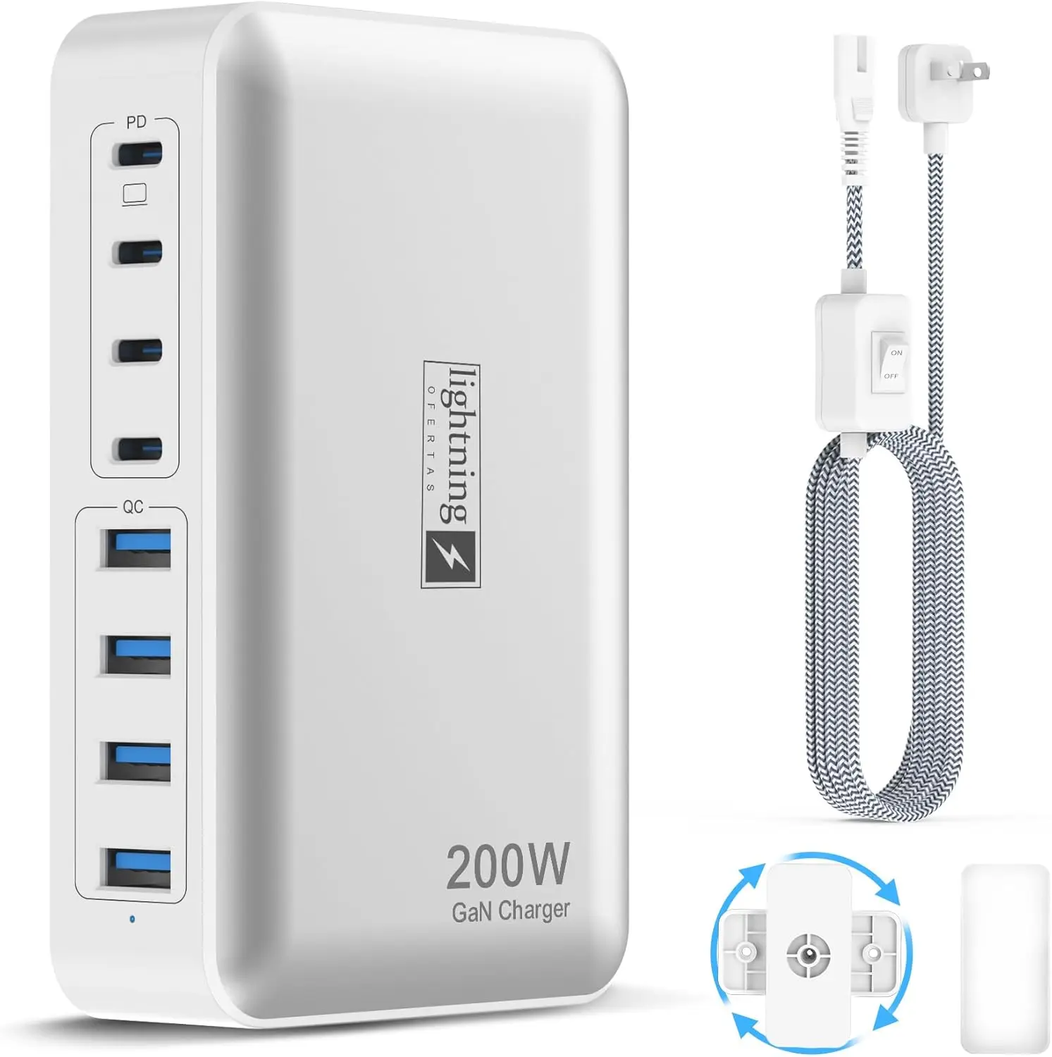 8-портовая зарядная станция USB-C мощностью 200 Вт, быстрое зарядное устройство GaN для телефонов, планшетов, ноутбуков — USB-концентратор для нескольких устройств с плоской вилкой
8-портовая зарядная станция USB-C мощностью 200 Вт, быстрое зарядное устройство GaN для телефонов, планшетов, ноутбуков — USB-концентратор для нескольких устройств с плоской вилкой