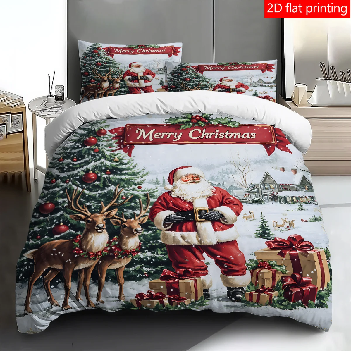 3PCS Santa Claus pattern printed quilt Cover set, high-definition printed bedding set, 1 quilt cover +2 pillowcases without pill
3PCS Santa Claus pattern printed quilt Cover set, high-definition printed bedding set, 1 quilt cover +2 pillowcases without pill