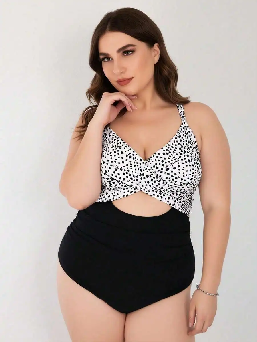 Women Plus Size One Piece Swimsuit Black White Dalmatian Print Twist Front Cutout
Women Plus Size One Piece Swimsuit Black White Dalmatian Print Twist Front Cutout