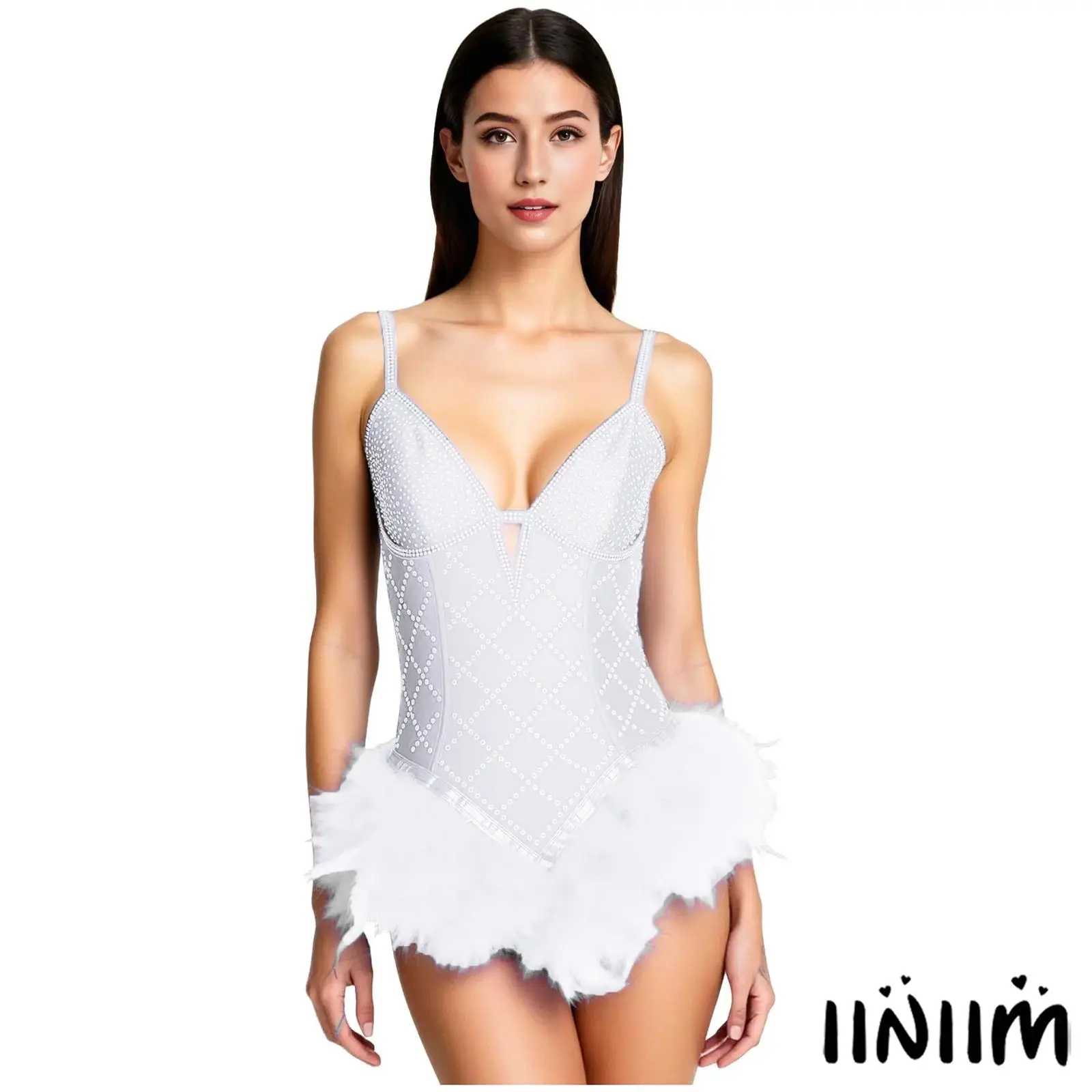 Womens Shiny Feather Leotard Deep V-Neck Adjustable Spaghetti Straps Tempting Bodysuit for Ballet Jazz Dance Performance
Womens Shiny Feather Leotard Deep V-Neck Adjustable Spaghetti Straps Tempting Bodysuit for Ballet Jazz Dance Performance