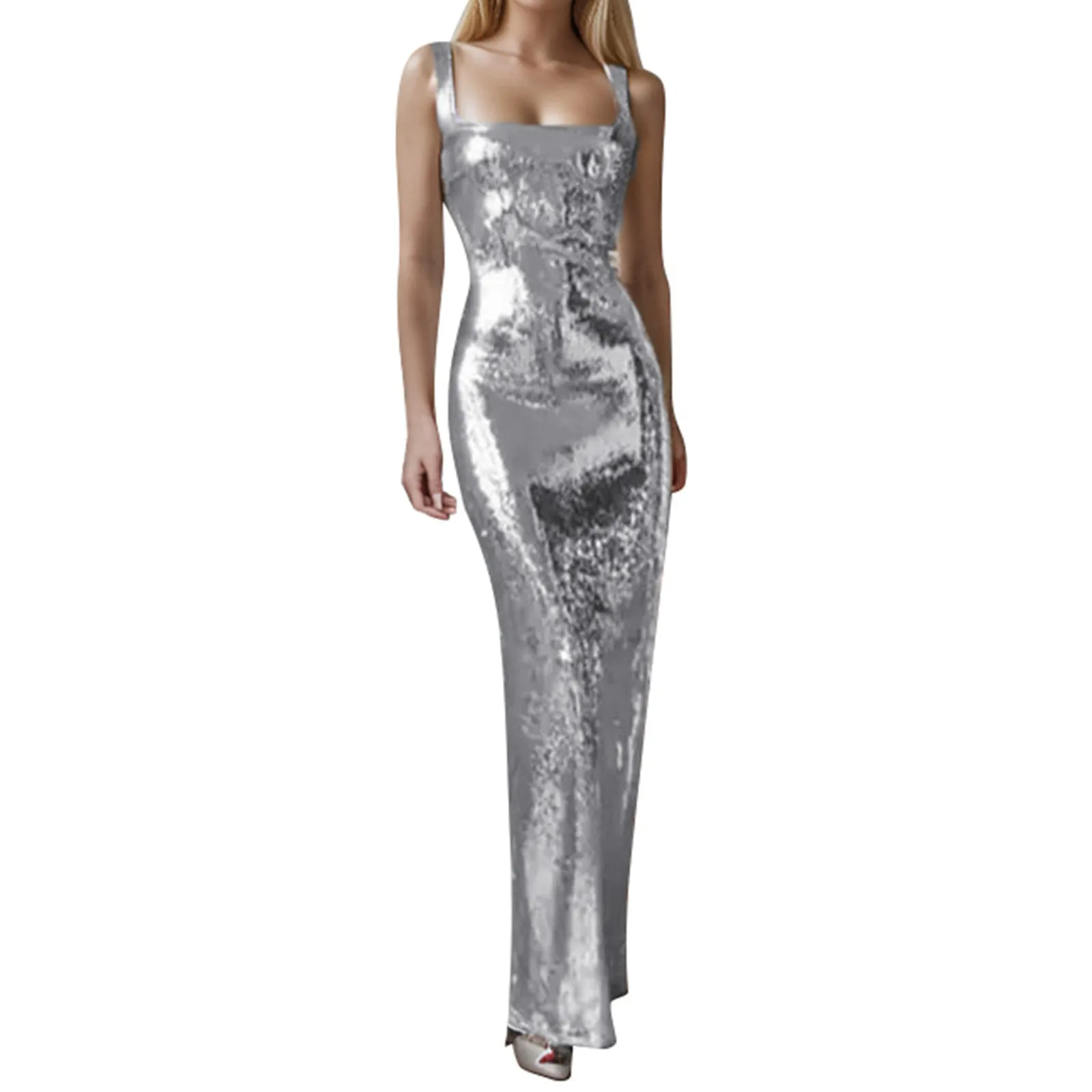 Women's Square Neck Sequined Suspender Backless Sequined Long Dress Robe Femme Shirt dresses Skinny
Women's Square Neck Sequined Suspender Backless Sequined Long Dress Robe Femme Shirt dresses Skinny