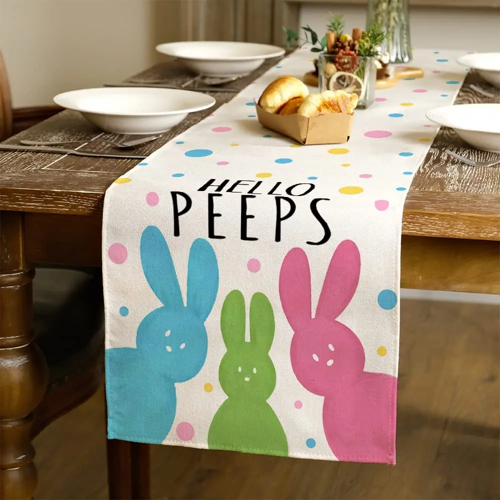 Easter Bunny Egg rabbit Flower Dining Table Runner Wedding Decoration colour Linen Table Runner for Dining Table Decor
Easter Bunny Egg rabbit Flower Dining Table Runner Wedding Decoration colour Linen Table Runner for Dining Table Decor