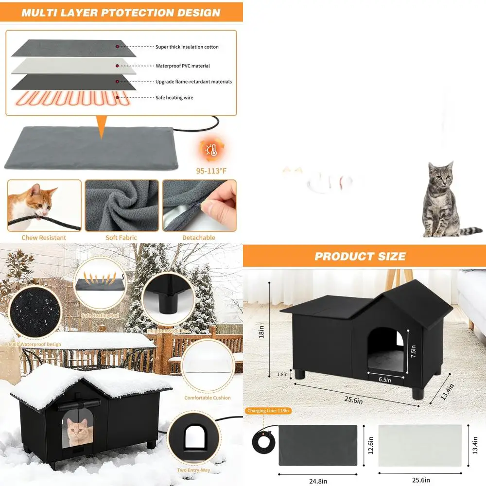 Winter-Ready Elevated Outdoor Cat House with Heating Pad, Weatherproof Shelter for Multiple Cats
Winter-Ready Elevated Outdoor Cat House with Heating Pad, Weatherproof Shelter for Multiple Cats
