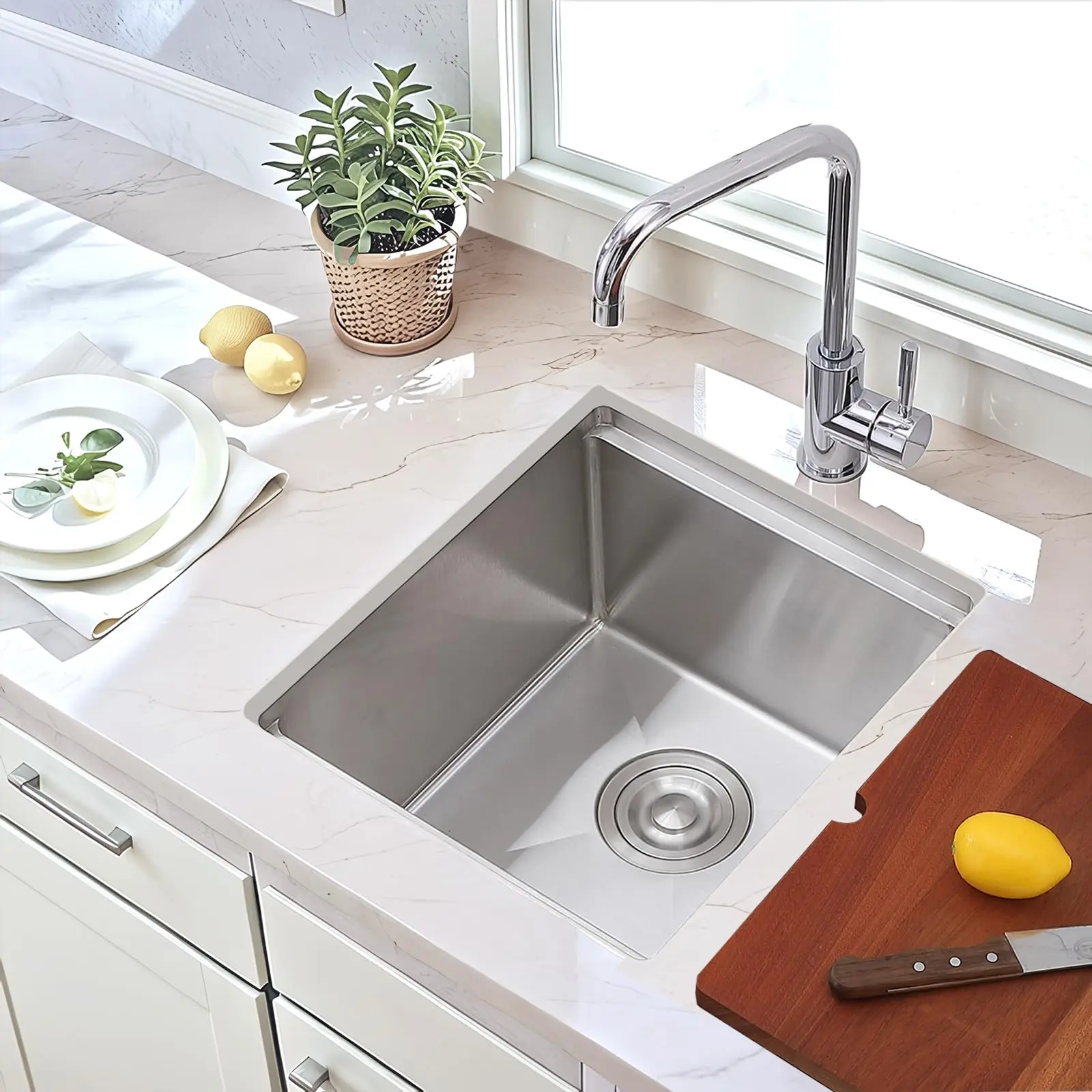 17x15 Inch Stainless Steel Undermount Single Bowl Bar Sink For Kitchen Prep RV Wet Station 16 Gauge With Drain Kit
17x15 Inch Stainless Steel Undermount Single Bowl Bar Sink For Kitchen Prep RV Wet Station 16 Gauge With Drain Kit