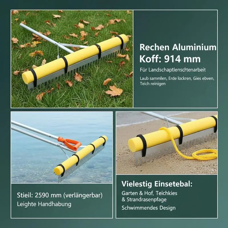 Aluminum Leveling Tool 36" Head 102" Handle For Garden Yard Beach, Heavy Duty Large Rake Loosening Soil Pond Gravel Lawn Care 52ft Rope
Aluminum Leveling Tool 36" Head 102" Handle For Garden Yard Beach, Heavy Duty Large Rake Loosening Soil Pond Gravel Lawn Care 52ft Rope