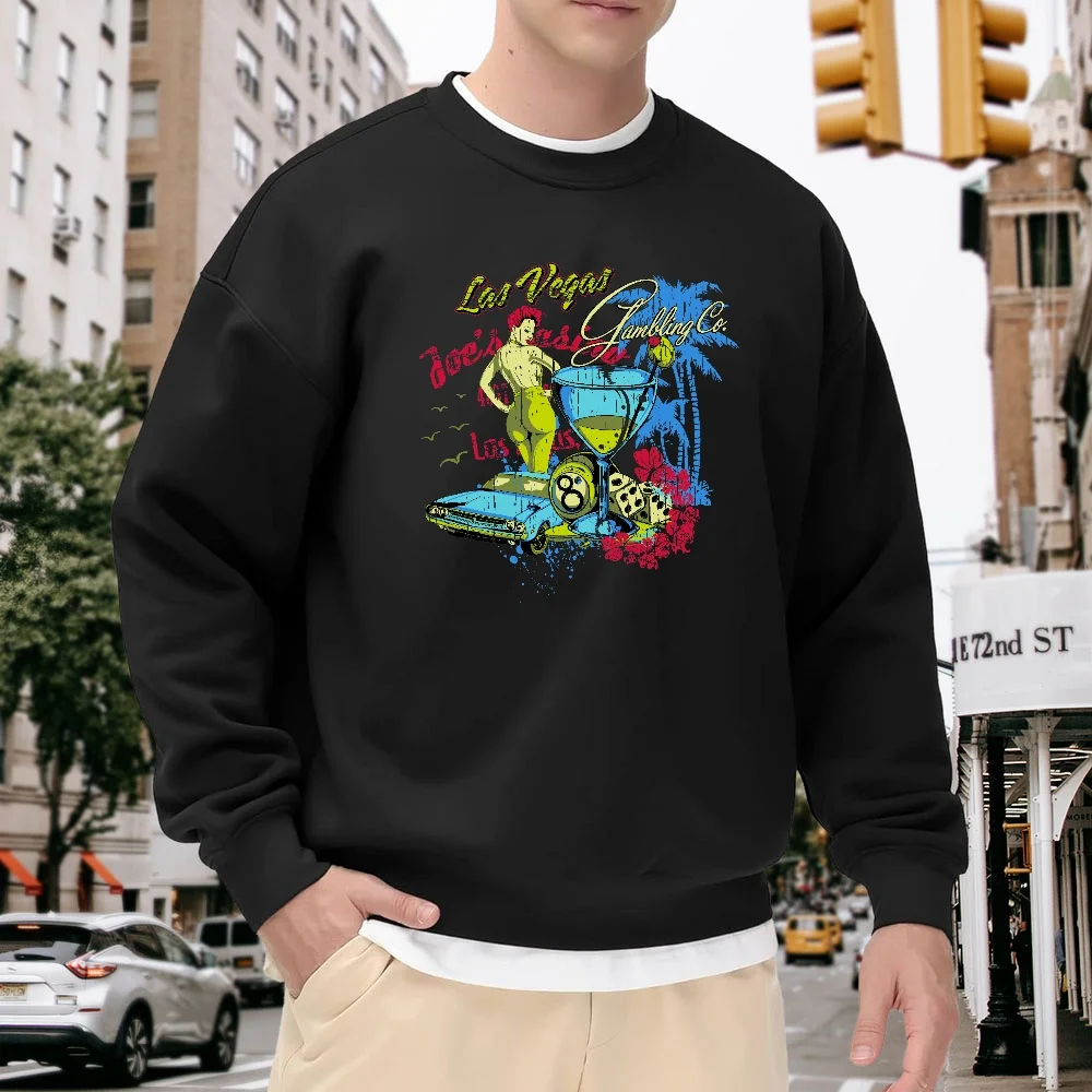 Men's Black Crew Neck Pullover Sweatshirt with Vintage Print Design, Loose Fit, Comfortable and Breathable, Versatile Top for Everyday Casual Street Fashion
Men's Black Crew Neck Pullover Sweatshirt with Vintage Print Design, Loose Fit, Comfortable and Breathable, Versatile Top for Everyday Casual Street Fashion