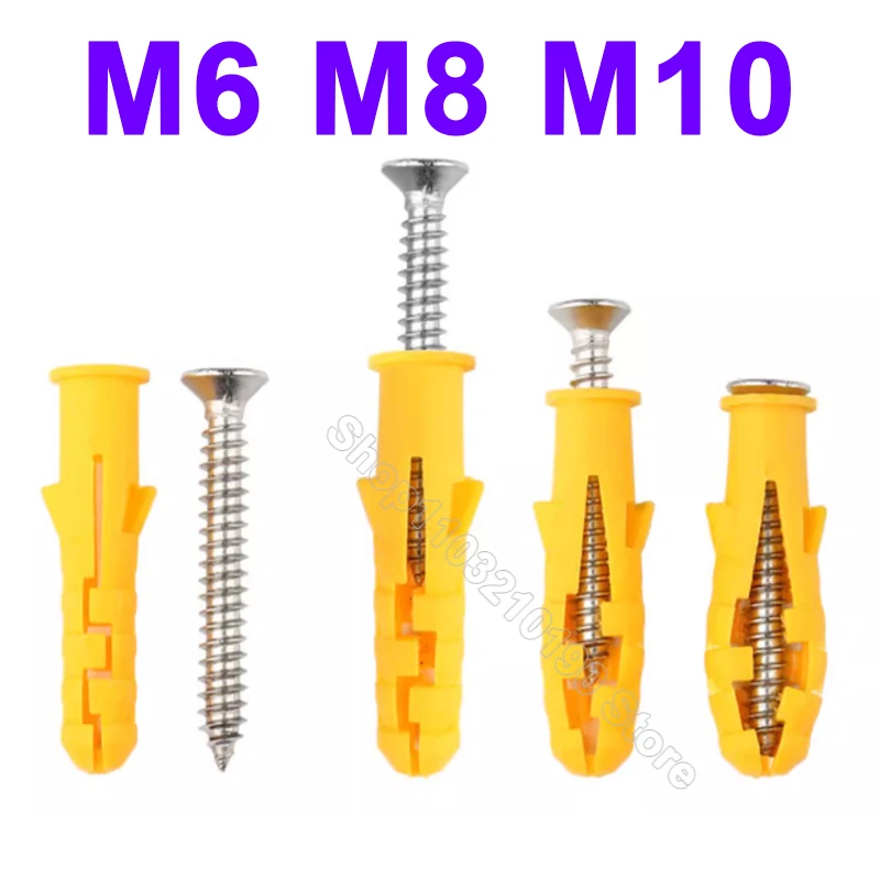 10-100pcs Yellow Plastic Expansion Pipe M6 M8 M10 Rubber Plug Ribbed Plastic Pipe Nylon Column Expansion Screw Anchor Wall Plugs
10-100pcs Yellow Plastic Expansion Pipe M6 M8 M10 Rubber Plug Ribbed Plastic Pipe Nylon Column Expansion Screw Anchor Wall Plugs