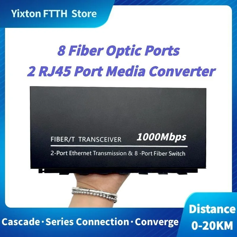 Гигабитный оптоволоконный коммутатор 1000M, 8 портов 1.25G SC + 2 порта RJ45, медиаконвертер, оптический трансивер 20 км, одномодовый, оптоволокно
Гигабитный оптоволоконный коммутатор 1000M, 8 портов 1.25G SC + 2 порта RJ45, медиаконвертер, оптический трансивер 20 км, одномодовый, оптоволокно