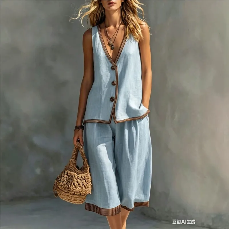 Elegant Vest Cardigan Two-piece Set Y2k Fashion Female Color Blocked Loose Sleeveless Top+half Pants Suit Casual Outfit For Lady
Elegant Vest Cardigan Two-piece Set Y2k Fashion Female Color Blocked Loose Sleeveless Top+half Pants Suit Casual Outfit For Lady