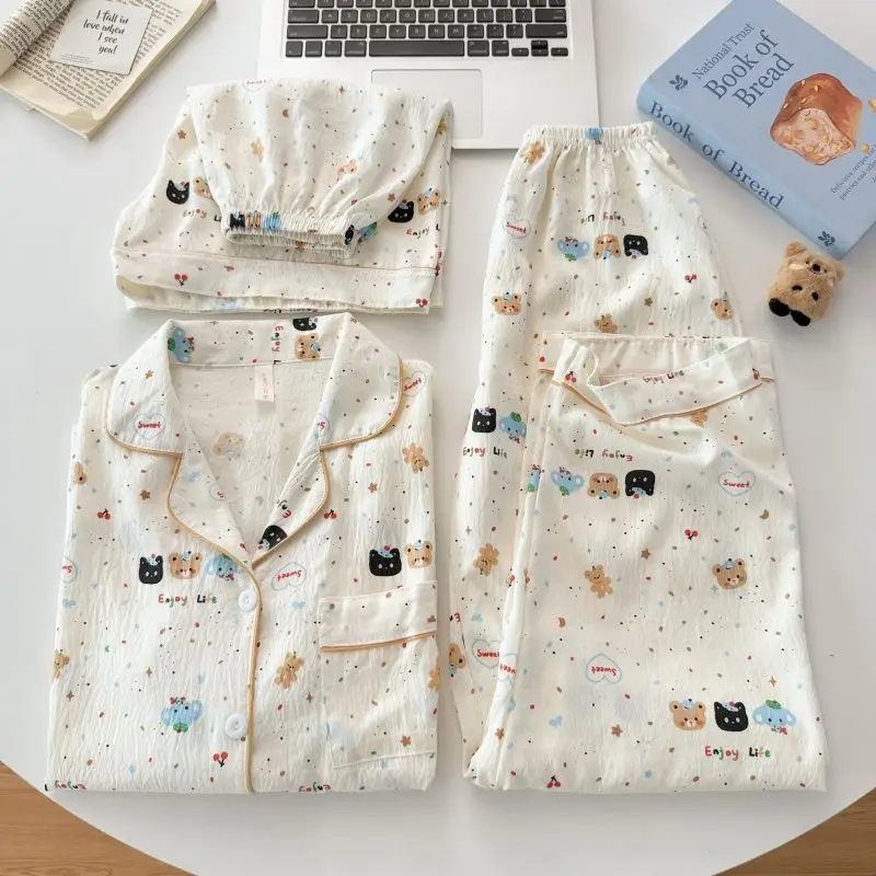 Summer Cute and Comfortable Cloud Cotton Women's Sleepwear Set Cartoon Cat Short Sleeved Shorts Long Pants Three Piece Set
Summer Cute and Comfortable Cloud Cotton Women's Sleepwear Set Cartoon Cat Short Sleeved Shorts Long Pants Three Piece Set