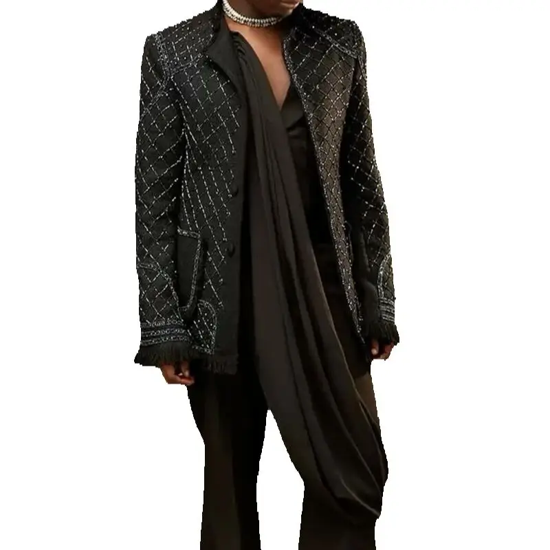 Black Luxury Crystals Men Suit Set 2 Pcs Blazer+Pants Trousers Groom Wedding Tuxedo Formal Office Jacket Cotton Coat Customized
Black Luxury Crystals Men Suit Set 2 Pcs Blazer+Pants Trousers Groom Wedding Tuxedo Formal Office Jacket Cotton Coat Customized