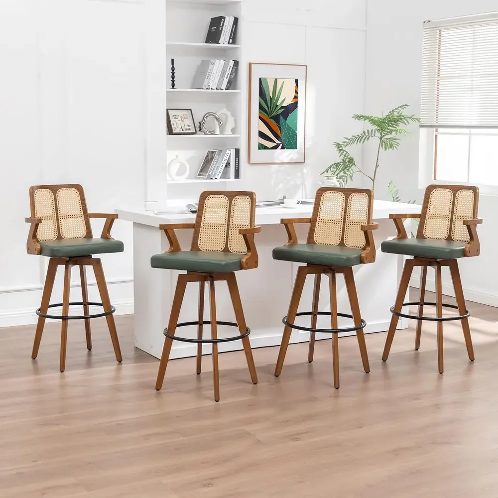Stools Set of 4 30 inch Swivel Rattan bar Stools with Cane Back, Curved Arms, Upholstered Seat, Adjustable Bamboo Legs, Kitchen
Stools Set of 4 30 inch Swivel Rattan bar Stools with Cane Back, Curved Arms, Upholstered Seat, Adjustable Bamboo Legs, Kitchen