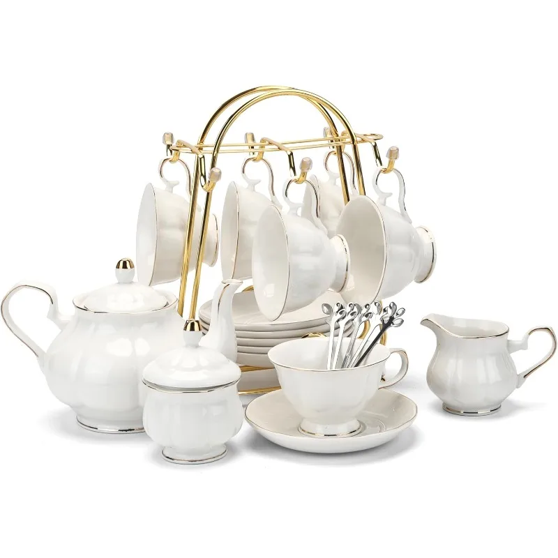 .HMC Tea Set 22-Piece Porcelain Ceramic Coffee Tea Gift Sets Cups Saucer Service for 6 Teapot Sugar Bowl Creamer Pitcher an
.HMC Tea Set 22-Piece Porcelain Ceramic Coffee Tea Gift Sets Cups Saucer Service for 6 Teapot Sugar Bowl Creamer Pitcher an