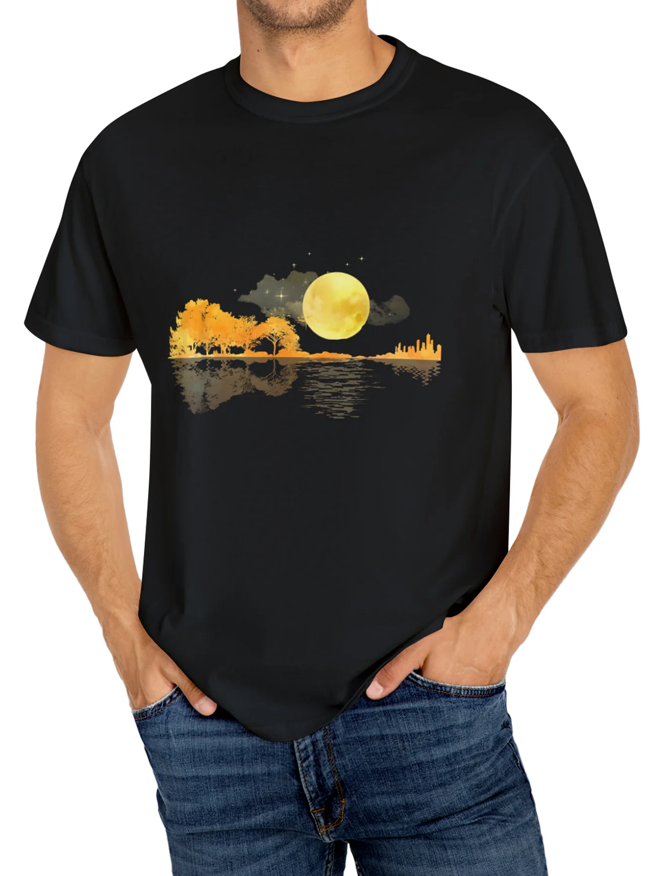 Moonlight Reflection Men'S Fashion Pattern Printed Short Sleeve T-shirt Comfortable and Soft 180g Pure Cotton Top Casual Loose F
Moonlight Reflection Men'S Fashion Pattern Printed Short Sleeve T-shirt Comfortable and Soft 180g Pure Cotton Top Casual Loose F