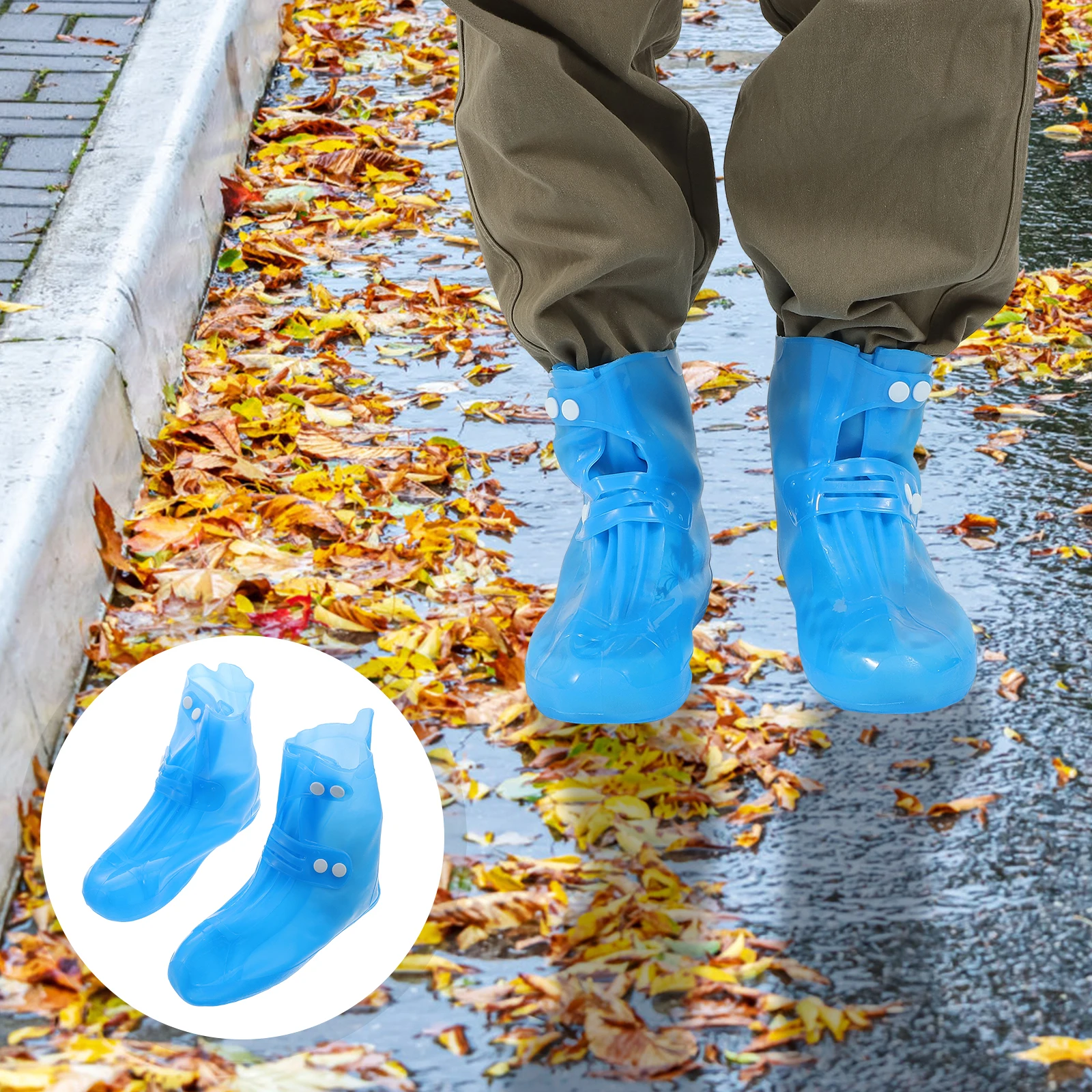 1 Pair Pvc Waterproof Non-Slip Shoe Covers Thickened Overshoes Button Design Anti-Skid Rainproof Wear-Resistant Blue Outdoor
1 Pair Pvc Waterproof Non-Slip Shoe Covers Thickened Overshoes Button Design Anti-Skid Rainproof Wear-Resistant Blue Outdoor