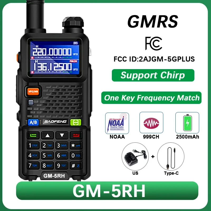 Baofeng GM-5RH Walkie Talkie GMRS UV-5G Plus Radios FCC Support Chirp Type-C Charging 999 Channels Wireless Frequency Copy NOAA
Baofeng GM-5RH Walkie Talkie GMRS UV-5G Plus Radios FCC Support Chirp Type-C Charging 999 Channels Wireless Frequency Copy NOAA
