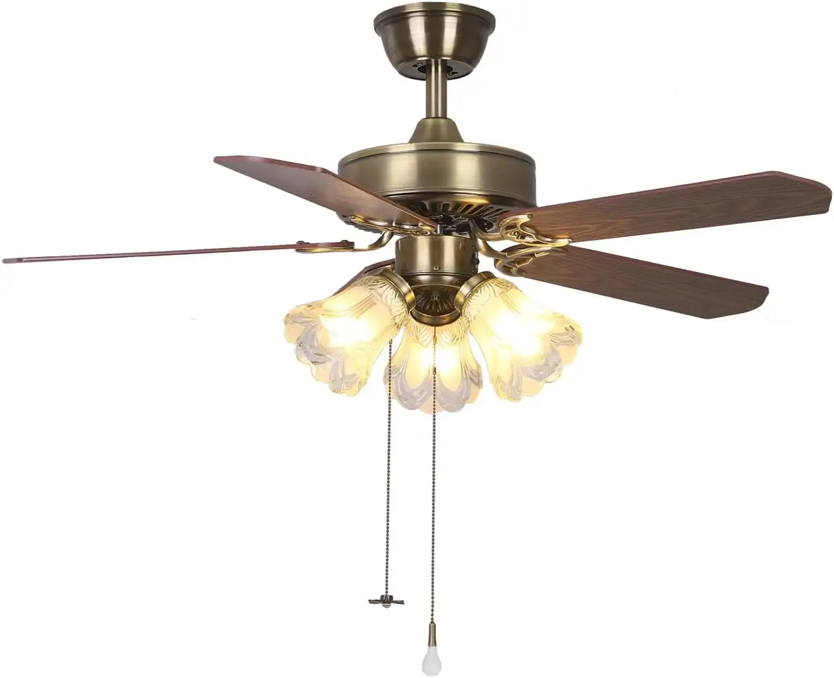 42" Indoor Ceiling Fan with Pull Chain & 3 Light Bases, 3-Speed Reversible Blades, Antique Finish
42" Indoor Ceiling Fan with Pull Chain & 3 Light Bases, 3-Speed Reversible Blades, Antique Finish