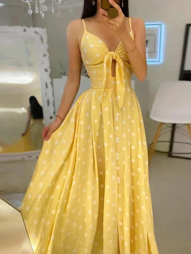 Sexy Summer Women V-Neck Sling Backless Dress Elegant Hollow Out BowKnot Long Party Dress Fashion Femme Dot Maxi Dress Vestido
Sexy Summer Women V-Neck Sling Backless Dress Elegant Hollow Out BowKnot Long Party Dress Fashion Femme Dot Maxi Dress Vestido