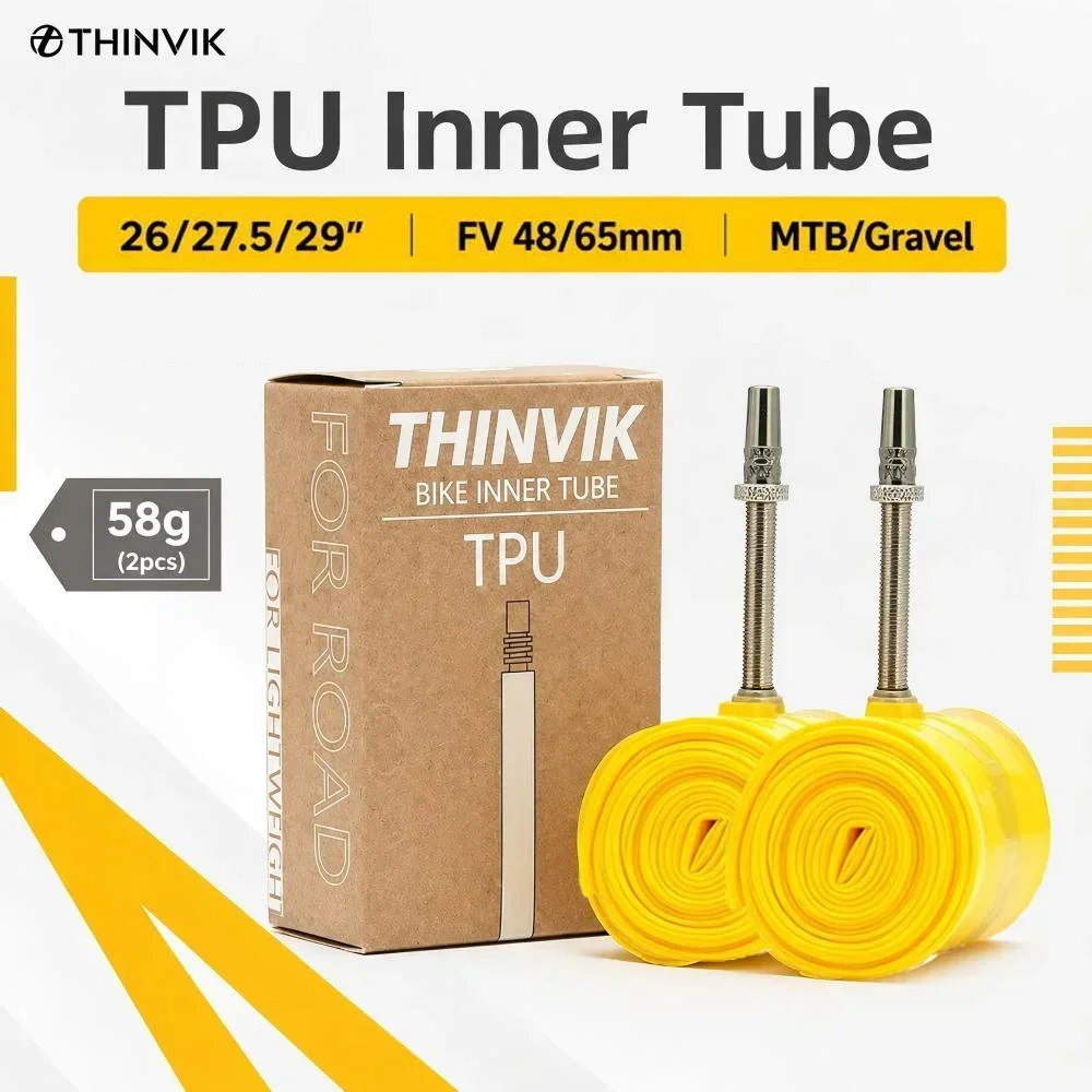 Thinvik Ultralight TPU Inner Tube for Mountain Gravel Bike 26''/27.5''/29'' 1.9-2.5 Presta Valve 48/65MM - 2 Pcs
Thinvik Ultralight TPU Inner Tube for Mountain Gravel Bike 26''/27.5''/29'' 1.9-2.5 Presta Valve 48/65MM - 2 Pcs