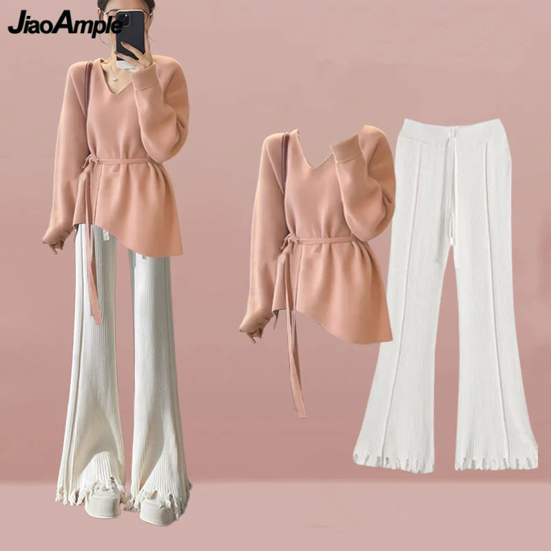 Women Knit Pullover Tops Wide Leg Pants 1 or Two Piece Set Spring Autumn Lady Graceful Pink Sweater Trousers Outfits 2024 New
Women Knit Pullover Tops Wide Leg Pants 1 or Two Piece Set Spring Autumn Lady Graceful Pink Sweater Trousers Outfits 2024 New