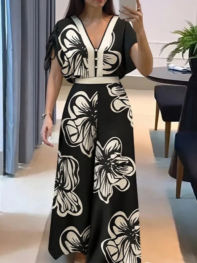 Women Print Jumpsuits For Summer Autumn Short Sleeve Bandage Loose Fashion Streetwear Overalls Wide Leg Pants Trousers 2025
Women Print Jumpsuits For Summer Autumn Short Sleeve Bandage Loose Fashion Streetwear Overalls Wide Leg Pants Trousers 2025