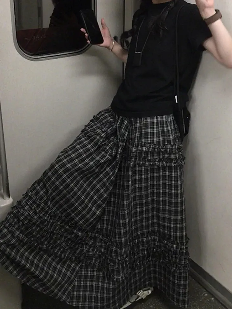 Slimming Plaid Half-length A-line Skirt for Women Summer New Style Vintage Lace Splicing Black White Grid Long Skirt
Slimming Plaid Half-length A-line Skirt for Women Summer New Style Vintage Lace Splicing Black White Grid Long Skirt