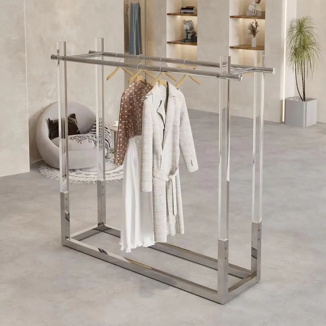 Clothing store display rack Stainless steel floor-to-ceiling double-pole Zhongdao hanger Transparent acrylic women's clothing
Clothing store display rack Stainless steel floor-to-ceiling double-pole Zhongdao hanger Transparent acrylic women's clothing