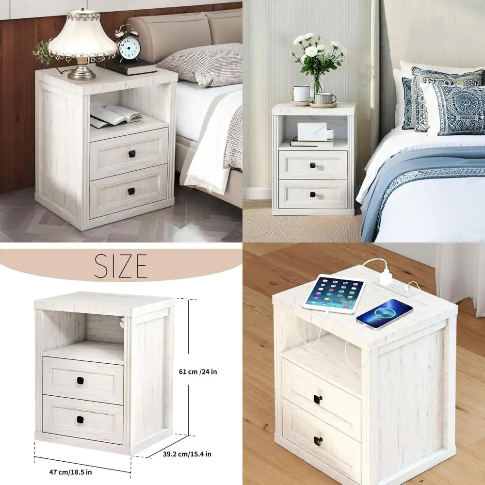 Прикроватная тумбочка с зарядкой через USB, белая прикроватная тумбочка с 2 ящиками, торцевой столик для спальни для современного дома
Прикроватная тумбочка с зарядкой через USB, белая прикроватная тумбочка с 2 ящиками, торцевой столик для спальни для современного дома
