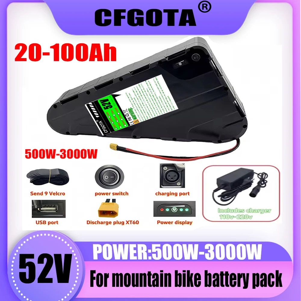 52V Triangle Battery 20AH-100AH Large Capacity, Built in BMS Protection, Airfreight, Application 500W-2000W
52V Triangle Battery 20AH-100AH Large Capacity, Built in BMS Protection, Airfreight, Application 500W-2000W