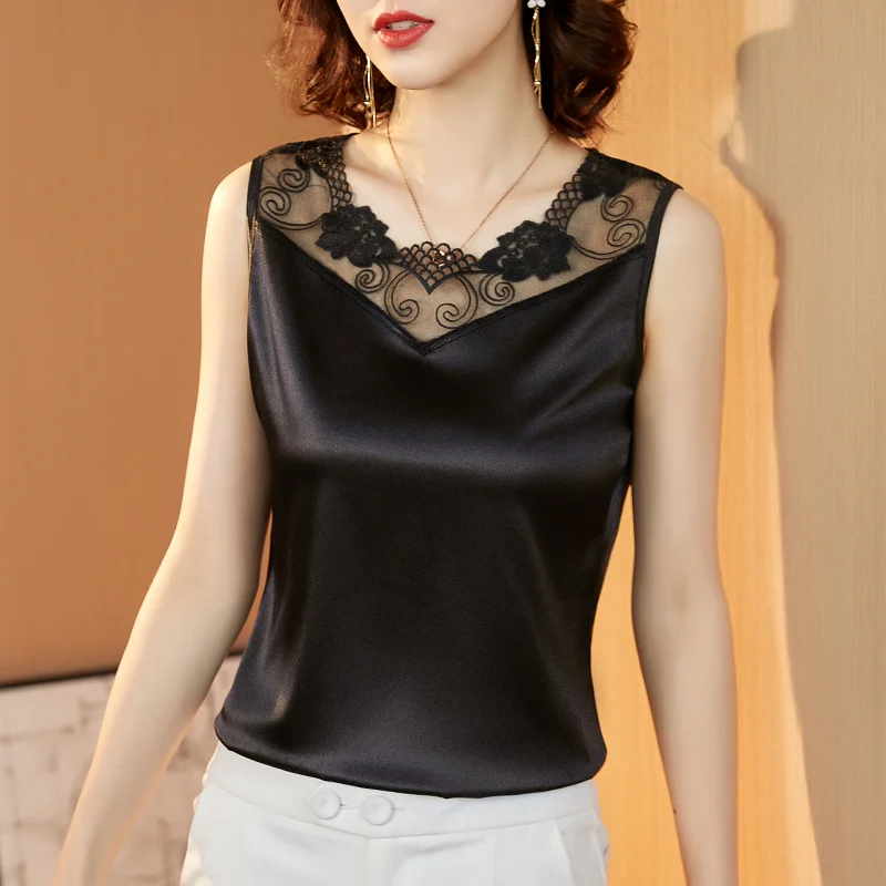 #1280 Black White Red Blue Lace V-neck Satin Tank Top Women Slim Office Lady Silk Tank Top Female Sleeveless Elegant Top Sexy
#1280 Black White Red Blue Lace V-neck Satin Tank Top Women Slim Office Lady Silk Tank Top Female Sleeveless Elegant Top Sexy