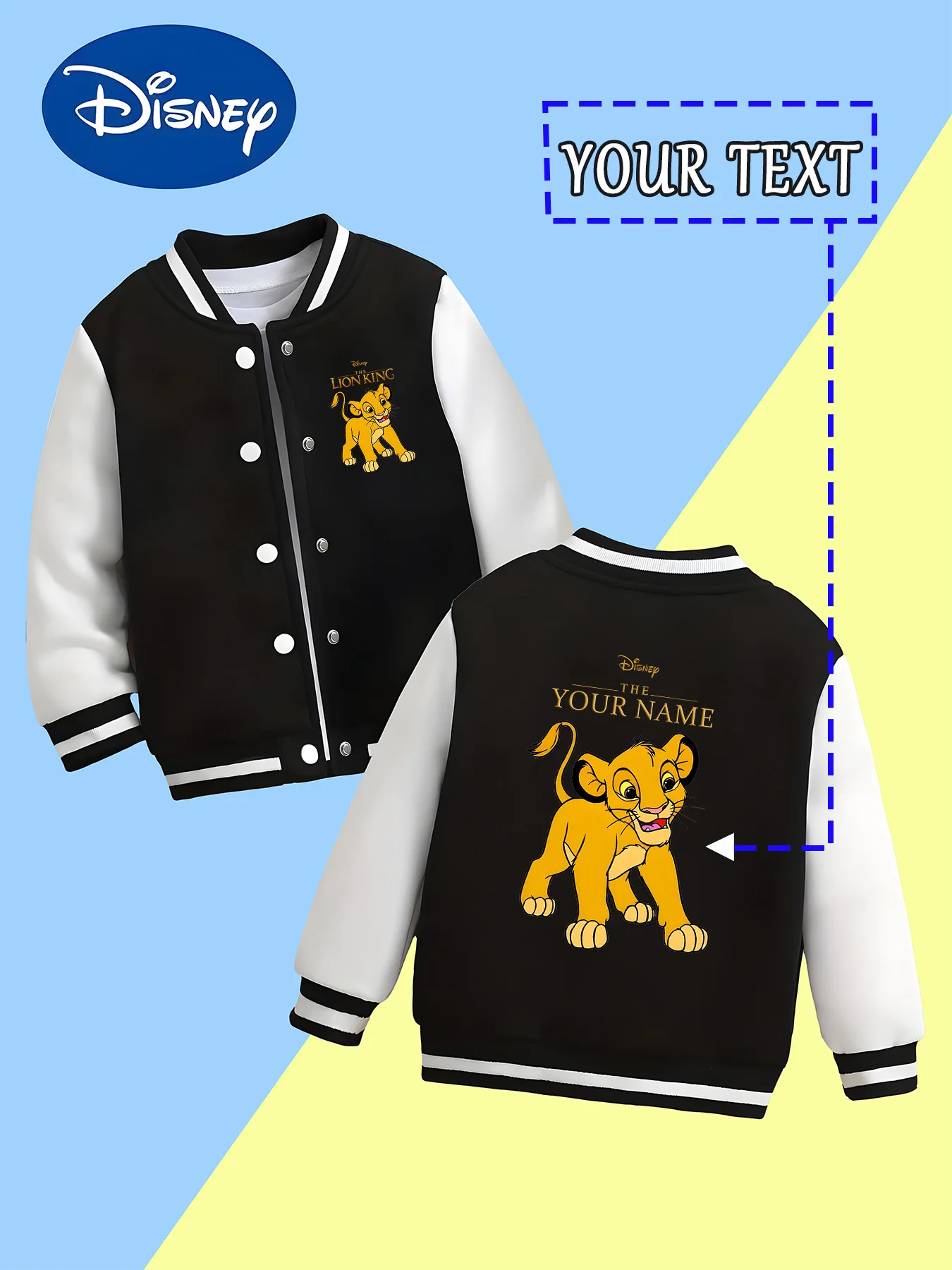 MINISO Disney Lion King Simba Boys Baseball Jacket - Simba makes a dashing appearance, and "YOUR NAME" adds a touch of exclusivi
MINISO Disney Lion King Simba Boys Baseball Jacket - Simba makes a dashing appearance, and "YOUR NAME" adds a touch of exclusivi