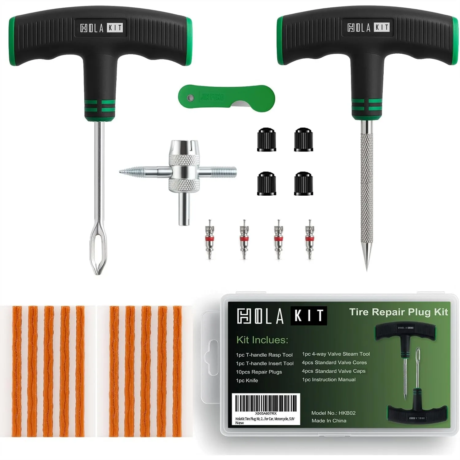 Tire Plug Kit, 22PCS Compact Flat Tire Repair Tools with Upgrade T-Handle and 4-Way Valve Tool for Cars, SUV, Motorcycle, ATV
Tire Plug Kit, 22PCS Compact Flat Tire Repair Tools with Upgrade T-Handle and 4-Way Valve Tool for Cars, SUV, Motorcycle, ATV