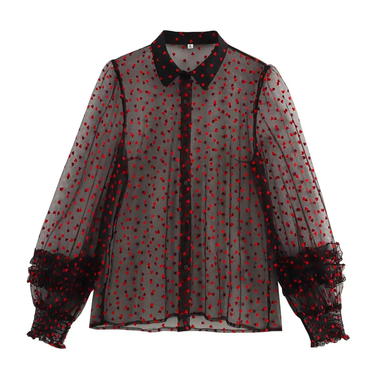 KONDALA 2025 осенняя повседневная женская красная флокированная сетчатая рубашка Love, однобортная свободная рубашка с пышными рукавами, модный прозрачный сетчатый топ
KONDALA 2025 осенняя повседневная женская красная флокированная сетчатая рубашка Love, однобортная свободная рубашка с пышными рукавами, модный прозрачный сетчатый топ