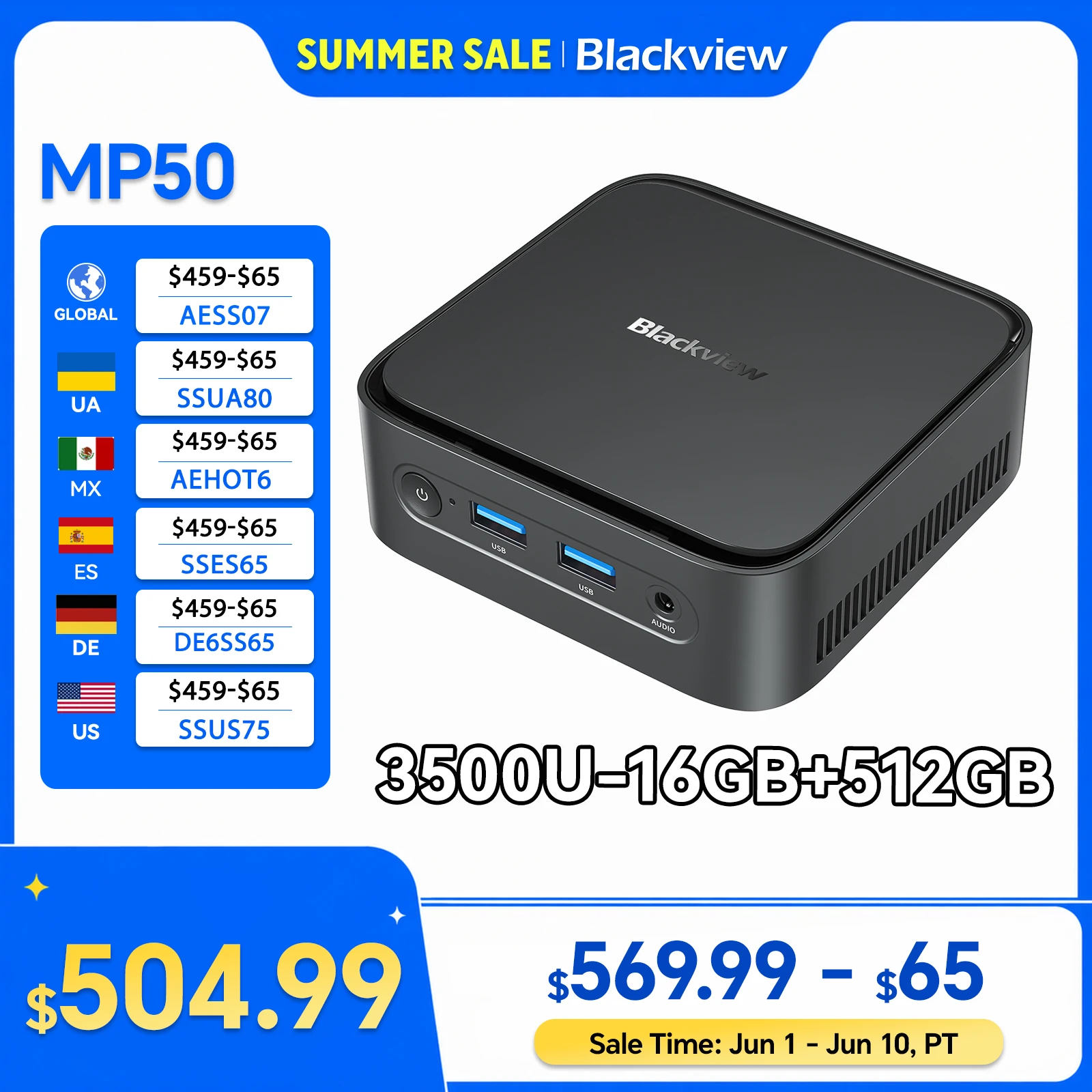 Blackview MP50 Mini PC AMD 3500U, AMD Radeon Graphics, 16GB RAM 512GB PCIE 3.0 SSD, Win 11 Pro, For Home/Office/Business
Blackview MP50 Mini PC AMD 3500U, AMD Radeon Graphics, 16GB RAM 512GB PCIE 3.0 SSD, Win 11 Pro, For Home/Office/Business