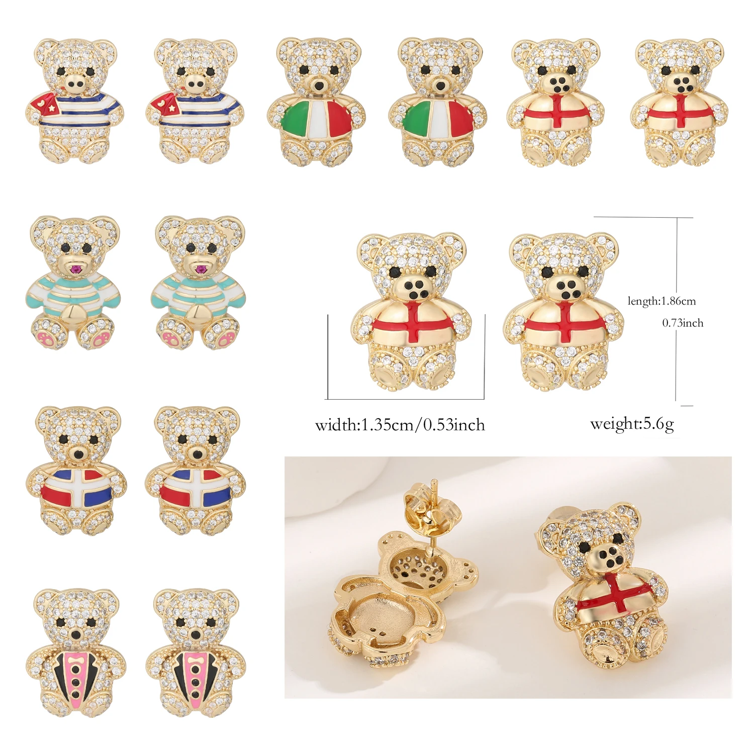 Exquisite Fabric Flag Bear Earrings Zircon Copper Material Bear Jewelry Gift Earrings Wholesale Price Free Shipping Goods
Exquisite Fabric Flag Bear Earrings Zircon Copper Material Bear Jewelry Gift Earrings Wholesale Price Free Shipping Goods