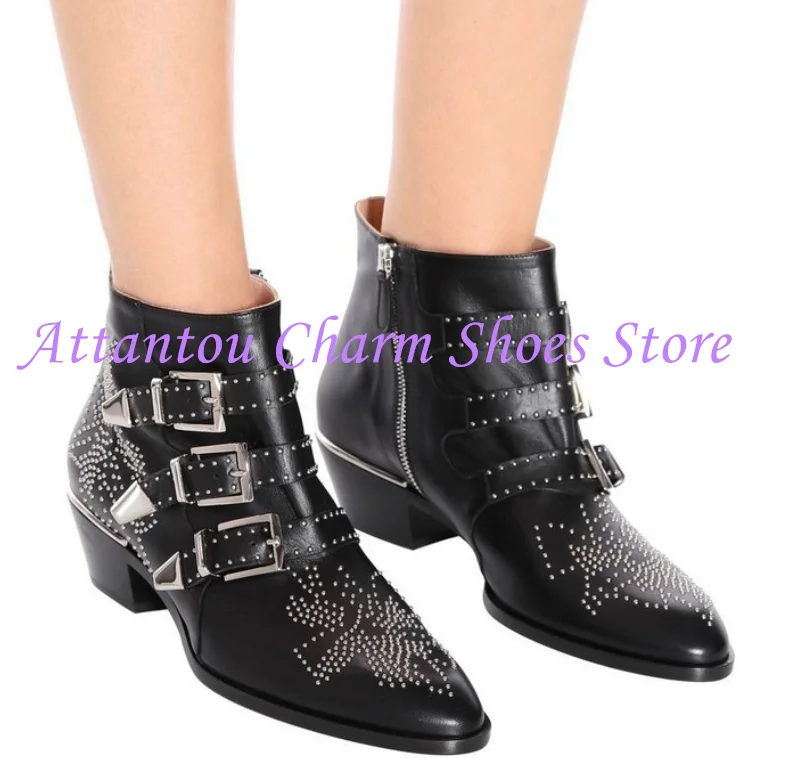 Sexy Rivets Lady Chunky Low Heel Ankle Boots Fashion Buckle Strap Leather Short Boots Woman Large Size Banquet Dress Shoes
Sexy Rivets Lady Chunky Low Heel Ankle Boots Fashion Buckle Strap Leather Short Boots Woman Large Size Banquet Dress Shoes