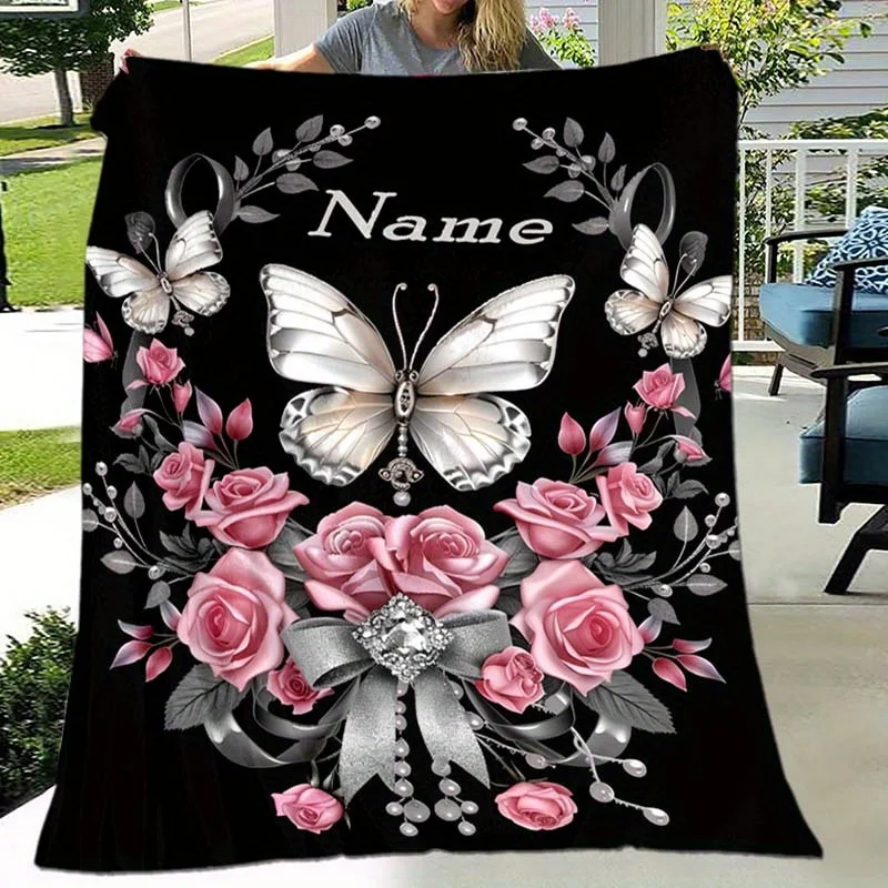 Personalized custom name butterfly and rose pattern flannel blanket,polyester knitted, digital printed, suitable for all seasons
Personalized custom name butterfly and rose pattern flannel blanket,polyester knitted, digital printed, suitable for all seasons