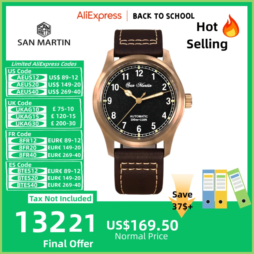 San Martin 37mm 8215 Bronze Pilot Mens Watch Military Automatic Wristwatch Retro Simple Relojes Para Hombre часы 10Bar SN0034QD 
San Martin 37mm 8215 Bronze Pilot Mens Watch Military Automatic Wristwatch Retro Simple Relojes Para Hombre часы 10Bar SN0034QD