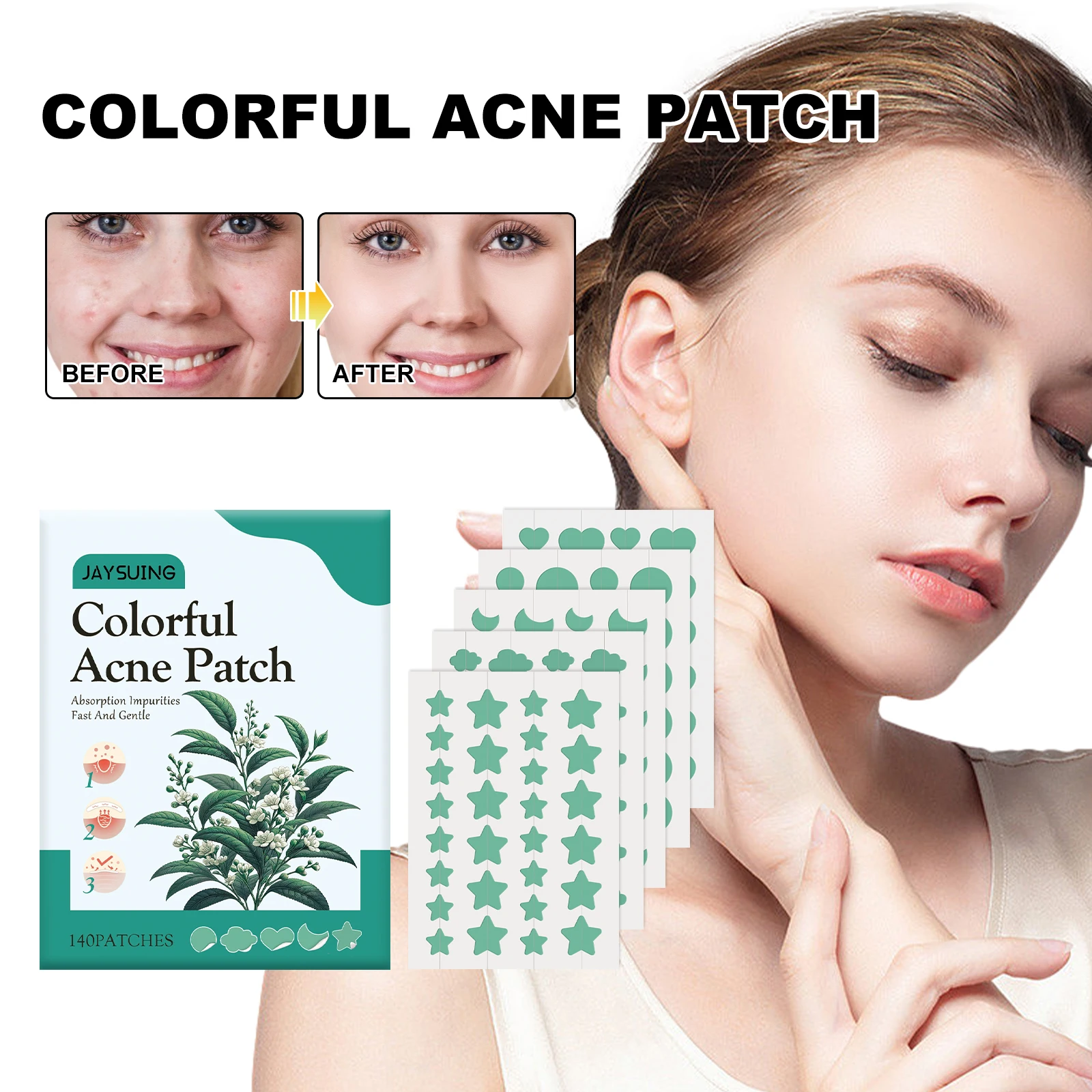140Pcs Green Acne Patch Reduce Acne And Repair Facial Acne Scars Irregular Shaped Colored Stickers For Facial Skincare
140Pcs Green Acne Patch Reduce Acne And Repair Facial Acne Scars Irregular Shaped Colored Stickers For Facial Skincare