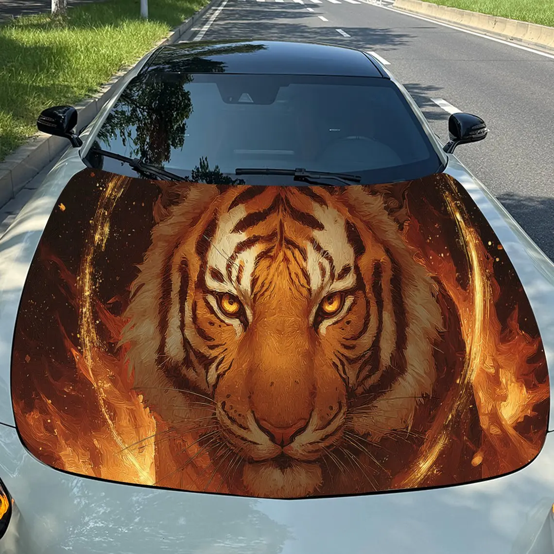 Eye-catching Flaming Tiger Auto Cover Sticker, Waterproof and Self-adhesive Auto Hood Decal, Auto Vinyl Wraps, Cool Car Exterior
Eye-catching Flaming Tiger Auto Cover Sticker, Waterproof and Self-adhesive Auto Hood Decal, Auto Vinyl Wraps, Cool Car Exterior