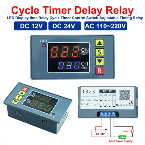 Minuteur programmable numérique LED T3231 DC12/24V AC110-220V avec relais de temporisation pour pompe, moteur et éclairage