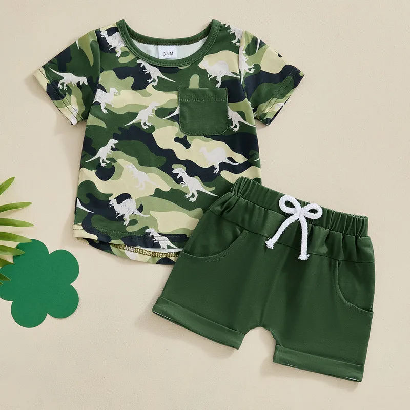 Toddler Boys Summer Shorts Sets Dinosaur Camouflage Short Sleeve T-Shirts Tops Elastic Waist Shorts 2Pcs Set Baby Clothing
Toddler Boys Summer Shorts Sets Dinosaur Camouflage Short Sleeve T-Shirts Tops Elastic Waist Shorts 2Pcs Set Baby Clothing