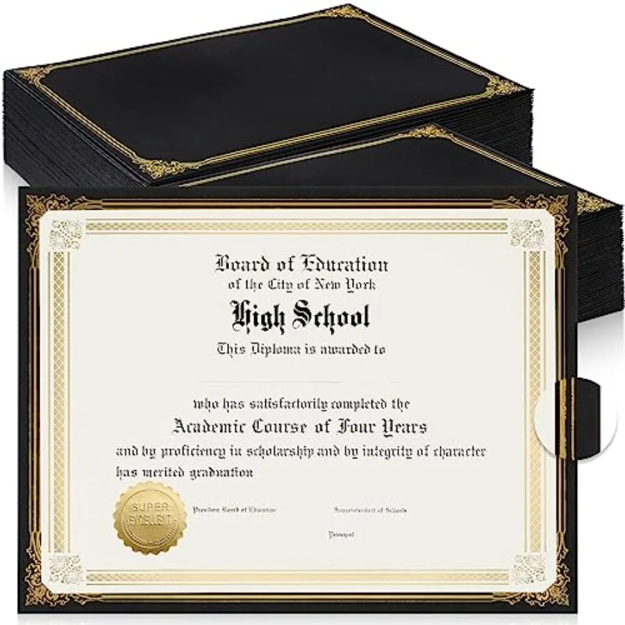 100 Pcs Single Sided Certificate Holders with Gold Foil Border for 8.5 x 11 Inch Certificates Cardstock Document Papers Graduat
100 Pcs Single Sided Certificate Holders with Gold Foil Border for 8.5 x 11 Inch Certificates Cardstock Document Papers Graduat
