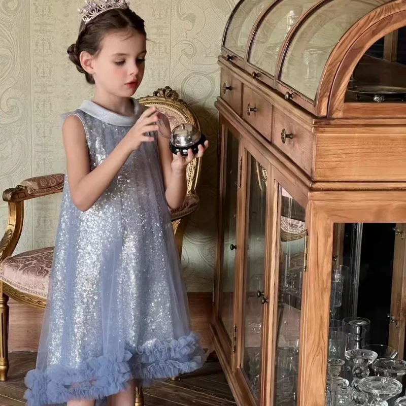 2026 Girls Grey Sequin Dress Kids Collar Neck Tiered Tulle Ruffle Skirt Party Wedding Princess Elegant Formal Gown
2026 Girls Grey Sequin Dress Kids Collar Neck Tiered Tulle Ruffle Skirt Party Wedding Princess Elegant Formal Gown