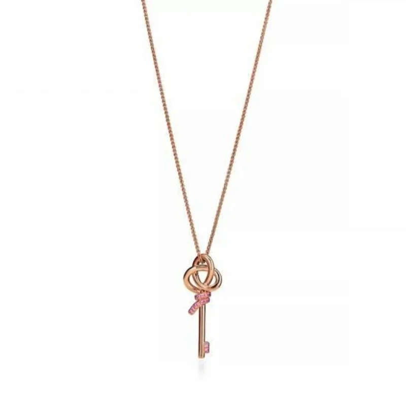 Rose Gold Pink Sapphire Knot Key Pendant Necklace, Romantic Design
Rose Gold Pink Sapphire Knot Key Pendant Necklace, Romantic Design