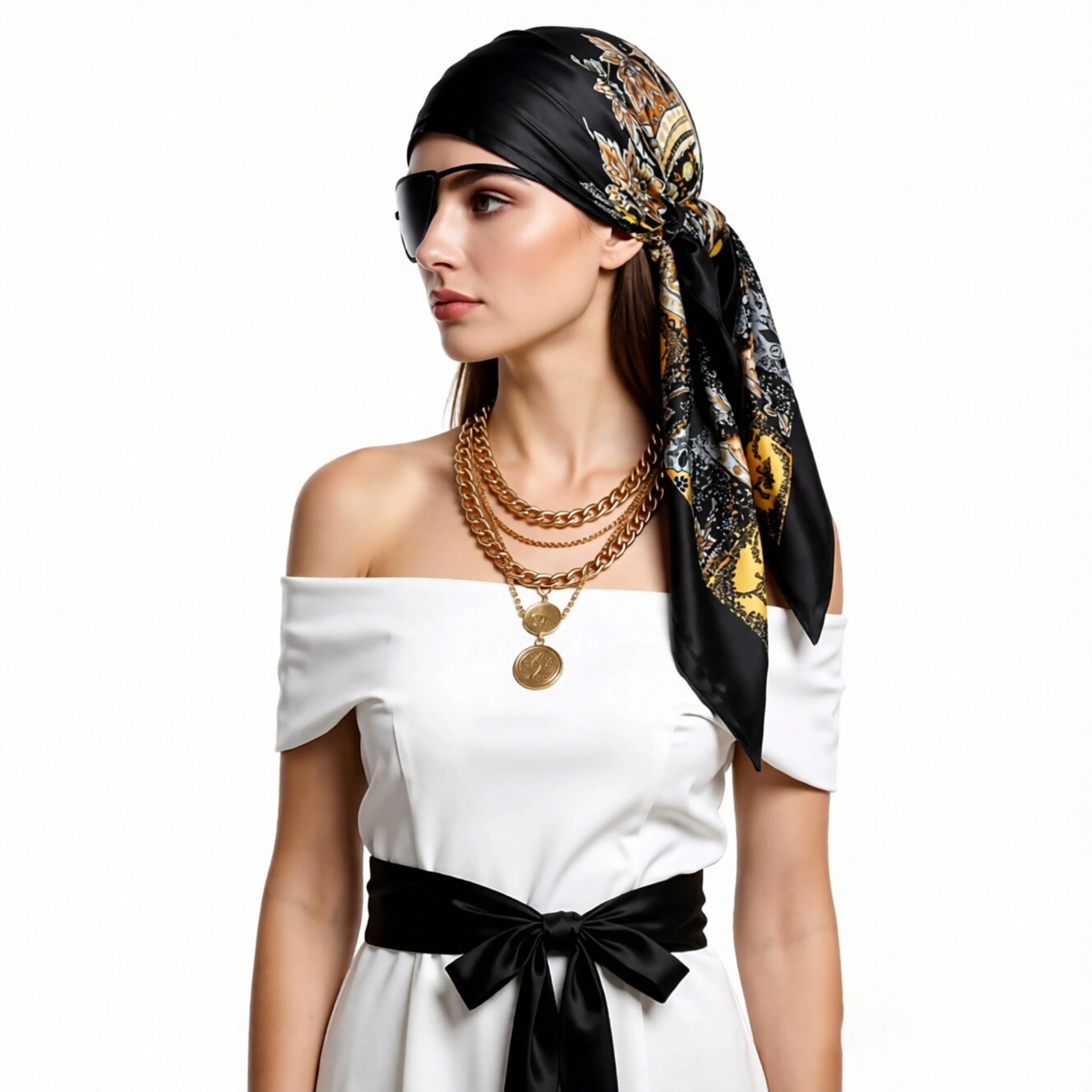 Pirate Style Boho Accessory Pack Paisley Satin Tie Headscarf Knotted Waist Sash Multi Chain Necklace Sunglasses Circle Ring
Pirate Style Boho Accessory Pack Paisley Satin Tie Headscarf Knotted Waist Sash Multi Chain Necklace Sunglasses Circle Ring