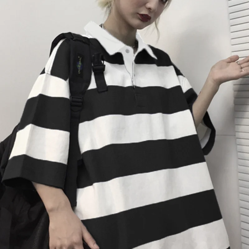 Summer Women Striped Tshirts Harajuku Casual Loose Polo Shirts for Women Oversized Tee Shirt Y2k Kawaii College Couple Blouse
Summer Women Striped Tshirts Harajuku Casual Loose Polo Shirts for Women Oversized Tee Shirt Y2k Kawaii College Couple Blouse